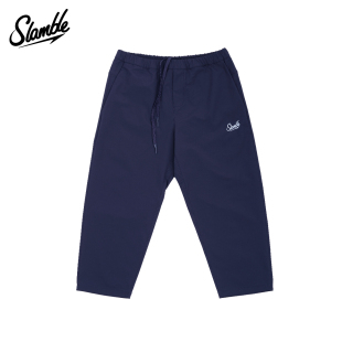 训练宽松字母纯色裤 子男女潮 健身薄款 SLAMBLE运动休闲八分裤