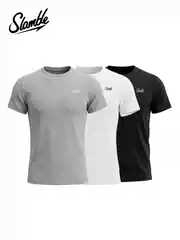 Slamble American-Style Wide-Shoulder, Waist-Cinching T-Shirt, Outdoor Round-Neck Short-Sleeve Fitness and Commuting Solid Color Stretch Top