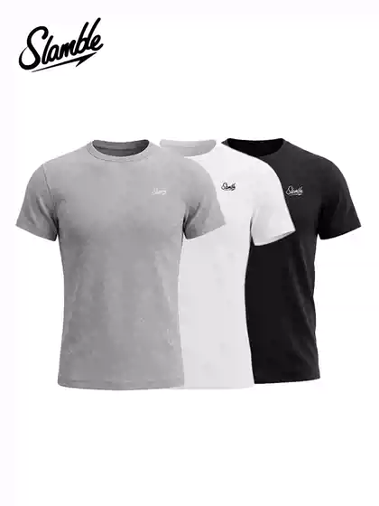Slamble American-Style Wide-Shoulder, Waist-Cinching T-Shirt, Outdoor Round-Neck Short-Sleeve Fitness and Commuting Solid Color Stretch Top