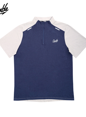 SLAMBLE运动跑步半拉链拼接撞色短袖T恤男女速干透气健身上衣潮