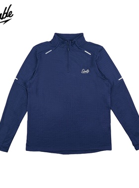 SLAMBLE男子跑步能量方格绒立领运动长袖反光条上衣骑行健身服