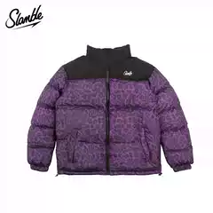 Slamble New Winter Style American Color-Blocked Leopard Print Cotton Coat with Stand Collar for Men and Women, Casual Warm Jacket, Trendy