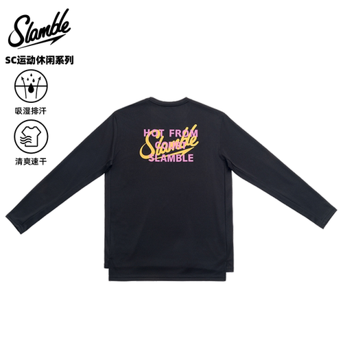 SLAMBLE美式蜂窝运动长袖T恤跑步训练篮球健身服印花圆领速干宽松