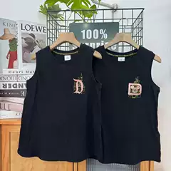 H2 Le Loose Casual Solid Color Embroidered Printed Round Neck Vest 