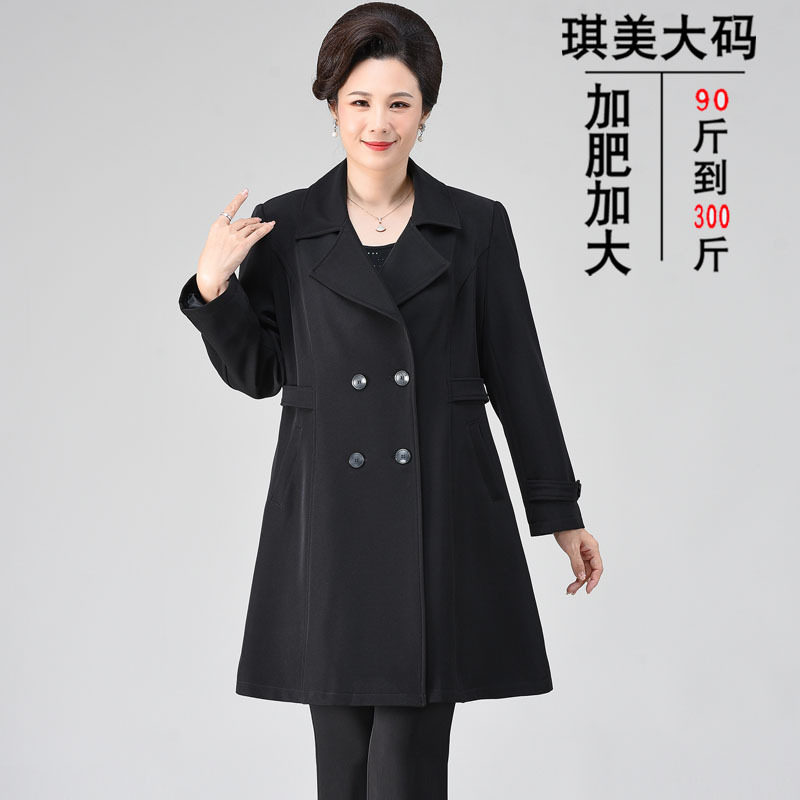 中老年特大码女装200斤加肥加大超大号春秋风衣时洋气中长款外套