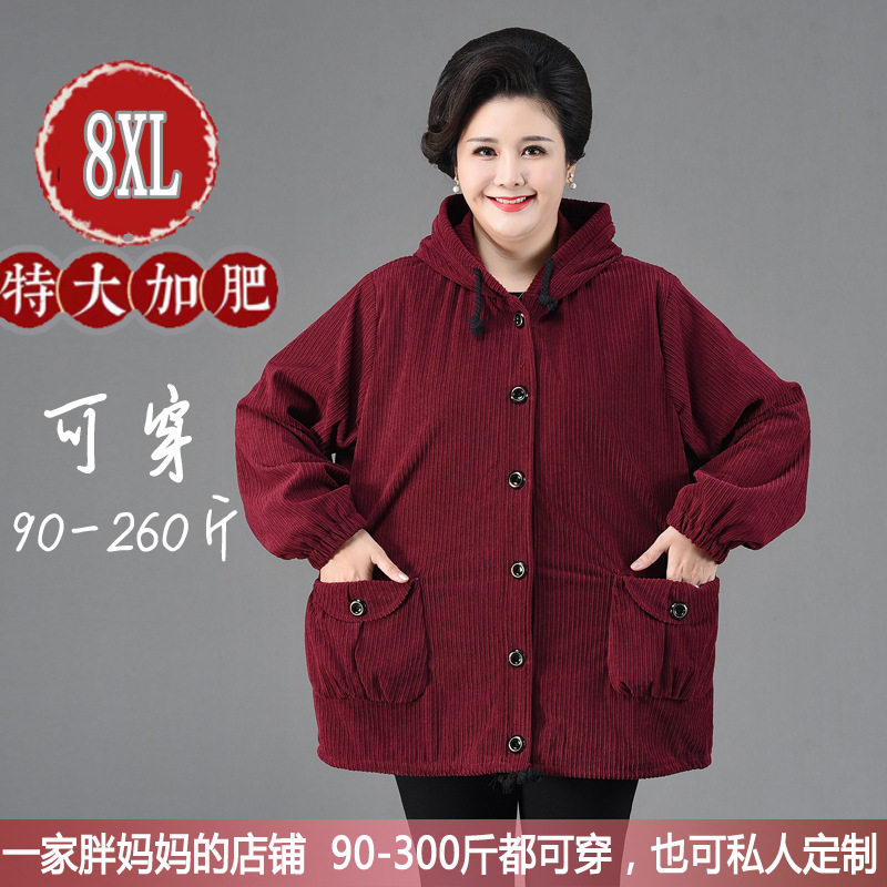 中老年女装条绒宽松外套大码纯色