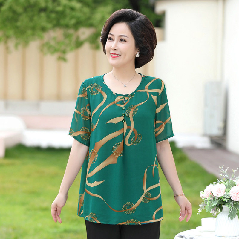 特体200斤胖妈妈装短袖上衣加肥加大码中老年女夏装雪纺衫T恤女士