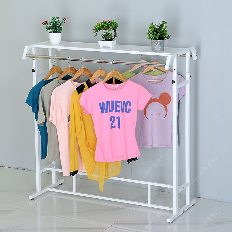铁艺服装店落地双杠展示架货架侧挂中岛架挂衣服架子双排衣服展架