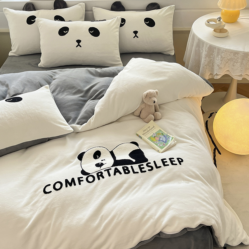 床单四件套牛奶绒卡通保暖