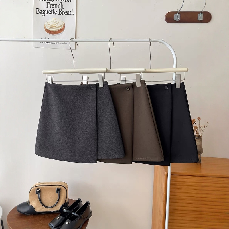 不规则遮肚毛呢半身裙a字裙短裙