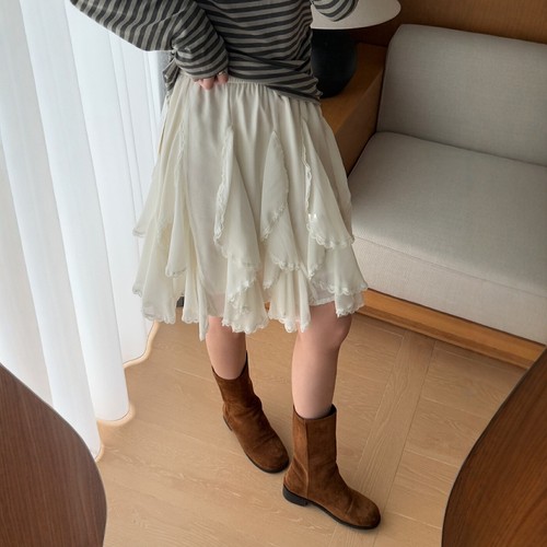 不规则蕾丝拼接半身裙显瘦蛋糕裙