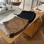 复古重工铆钉半身裙女秋冬大码 高腰鹿皮绒流苏短裙遮肚显瘦a字裙