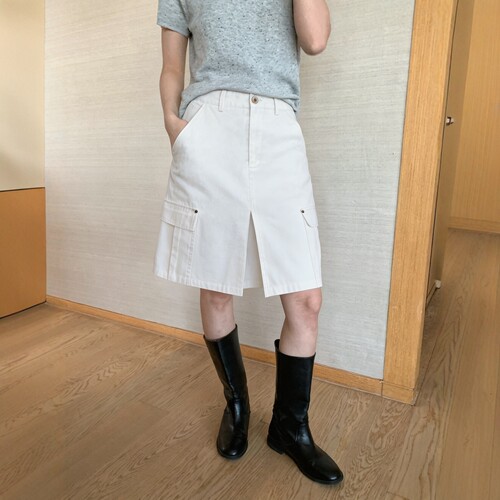 韩系白色工装高腰显瘦A字中裙