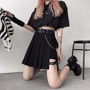 黑暗系jk百褶裙女夏季大码胖mm显瘦不规则褶皱裤裙