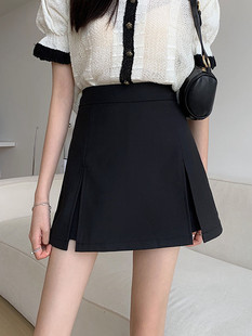 黑色西装半身裙女春夏大码胖mm设计感开叉短裤裙高腰显瘦a字裙裤