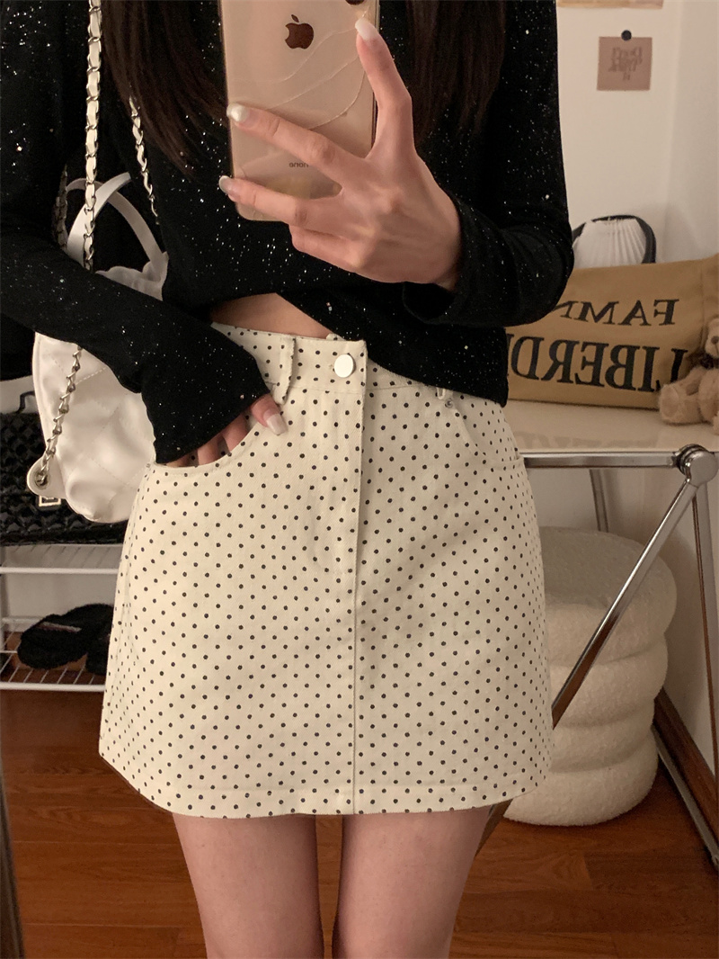 法式复古短款波点半身裙白色裙子