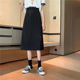 黑色侧开叉半身裙女垂感打底中长裙大码 设计感高腰遮胯过膝a字裙