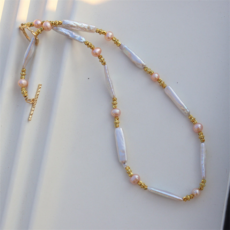 suu 设计款气质中古风天然青金石混搭巴洛克淡水珍珠小银条项链