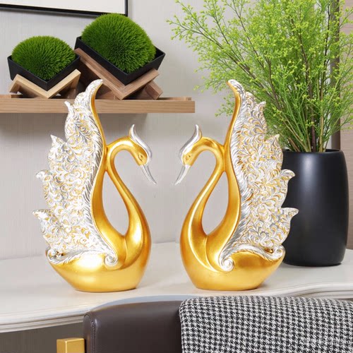 现代爱心情侣天鹅装饰品玄关摆件客厅酒柜结婚创意轻奢工艺品礼物