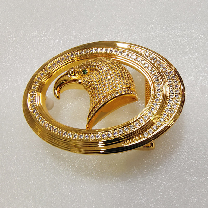 新款男士皮带扣头不锈钢老鹰头镶钻平滑扣裤腰带礼物