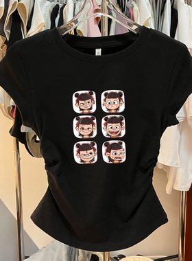 男童女童哪吒敖丙纯棉黑色短袖T恤夏季新款中小童宝宝百搭短款