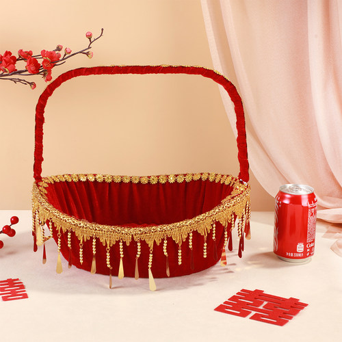 结婚用品大红色春节手提花篮