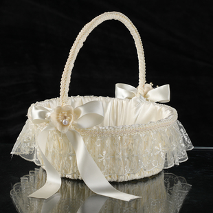 西式婚礼花童小花篮白色蕾丝花篮撒花手提小花篮舞蹈道具