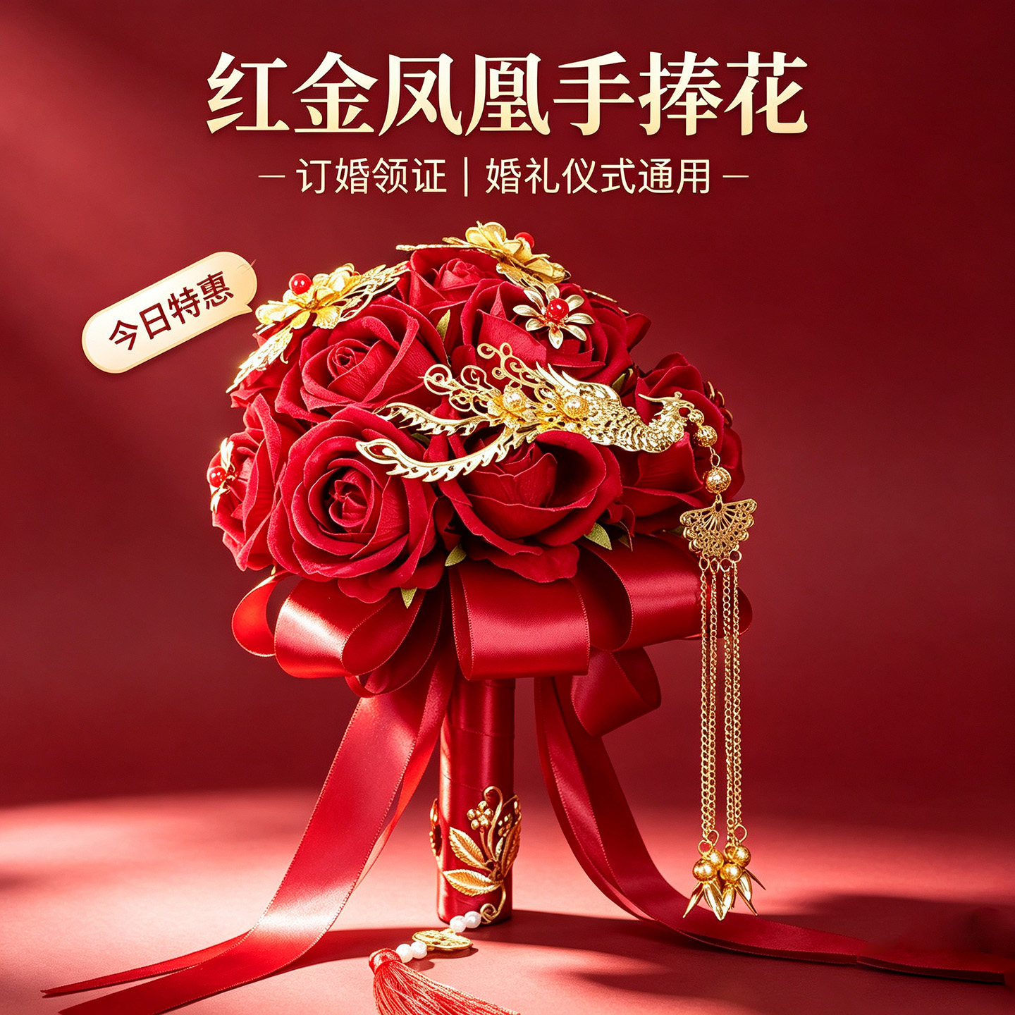 新娘手捧花中式婚礼捧花出嫁仿真图片