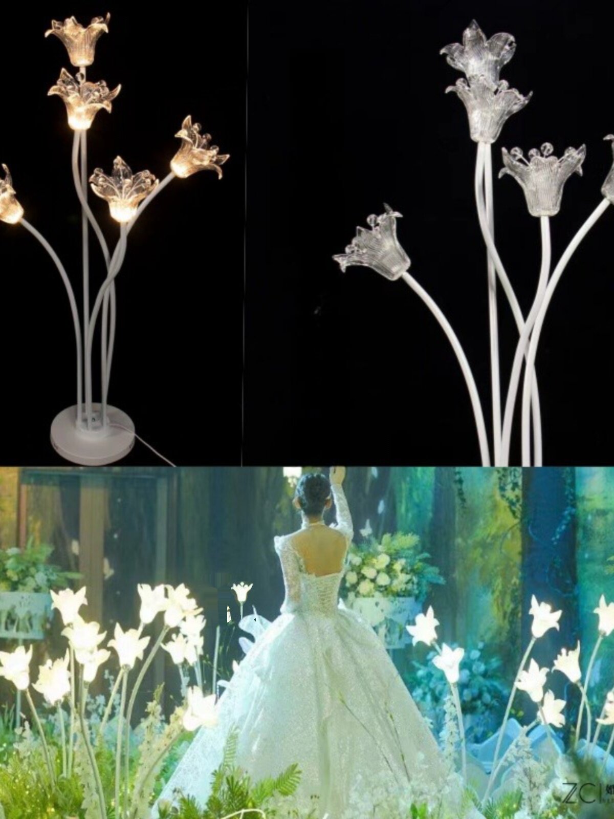水晶厅亚克力百合花路引森系草坪绿色花排地插花朵摆件宴会厅道具