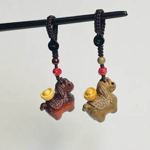 南岳衡山景区文创紫檀木小马钥匙扣马上发财挂件朱砂挂饰