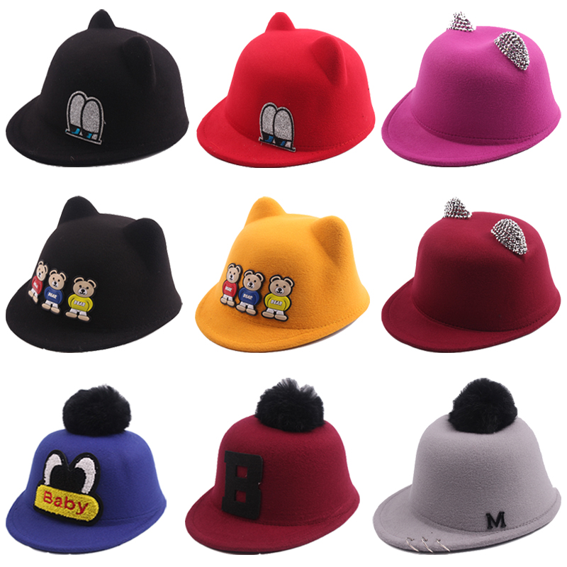 韩版儿童帽子宝宝秋冬季毛呢帽子棒球帽男童女童宝宝马术帽礼帽潮