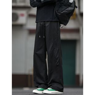 美式解构拼接直筒裤长裤子男加肥加大码潮流胖子宽松春季新款休闲