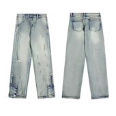 新款 2024个性 字母牛仔裤 港风潮男夏季 嘻哈ins潮高街潮流痞帅长裤