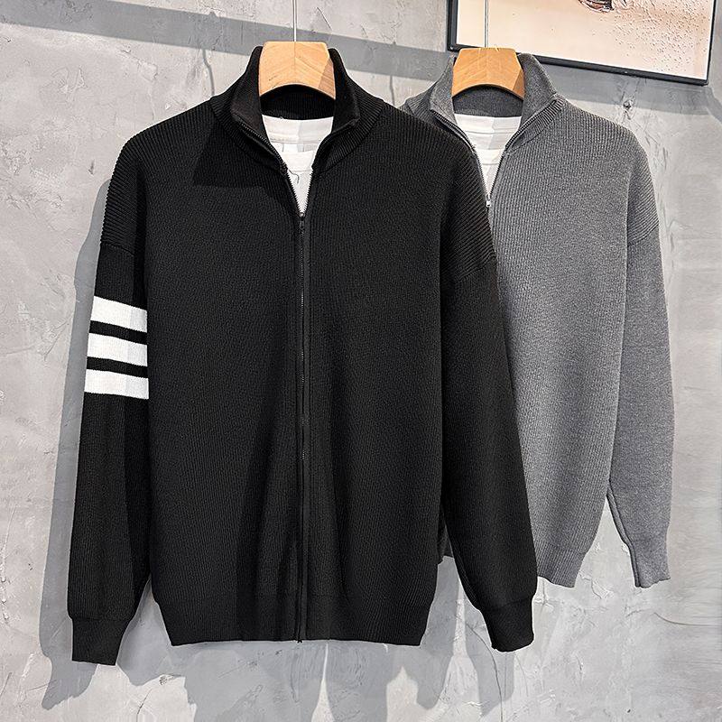 2025秋冬新款男撞色立领拉链针织开衫韩版时尚百搭三条杠毛衣外套,男装,针织衫/毛衣,淘宝优惠券,粉丝福利购,淘宝优惠卷