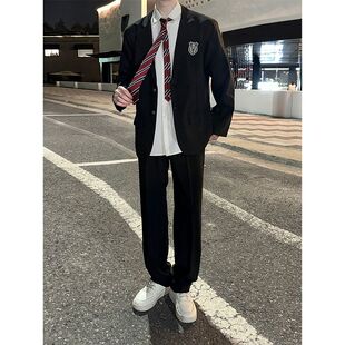 木村叔dk日系原创制服绀色斜纹休闲西服男士春秋季青少年西装外套