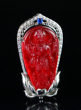 缅甸老翡翠色冰种玉观音菩萨镶嵌吊坠红翡男女千手观音佛牌百搭款