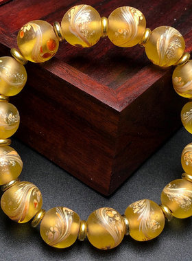 明清老琉璃圆珠子手串古法茶黄凤尾琉璃珠圆珠手串男女手链佛珠串