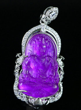 精品高冰老翡翠玉观音菩萨项链吊坠冰种紫罗兰老翠玉本命佛牌玉佩