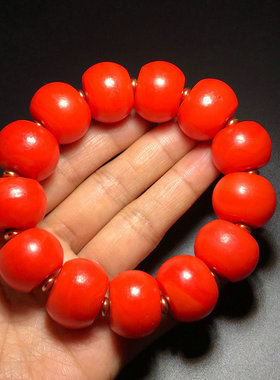 藏传雪巴老料桶珠手串红润如意手链红柿子红男女款佛珠念珠手持
