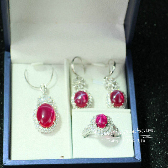 精品红宝石项链耳环三件套组合套装女款复古时尚百搭首饰品