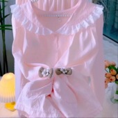 云朵棉公主款 ins风长袖 长裤 睡衣女春秋新款 带胸垫家居服套装 洋气