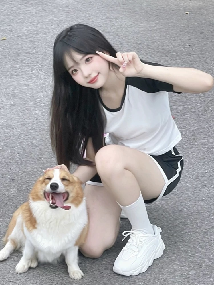 休闲纯欲运动服套装女夏季纯棉小个子修身显瘦短袖短裤时尚两件套