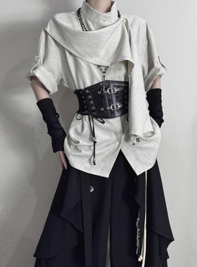 ROAE 新中式上衣设计感小众围巾飘带短袖衬衫山本中性风Le风衬衣