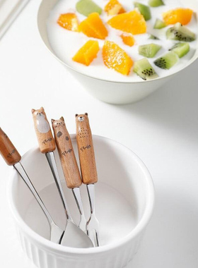 日本进口Fluffy创意可爱柴犬猫咪造型水果叉咖啡卡通搅拌勺子