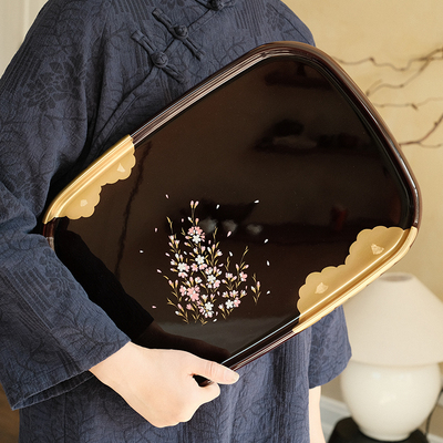 日本纪州漆器茶盘托盘日式果盘