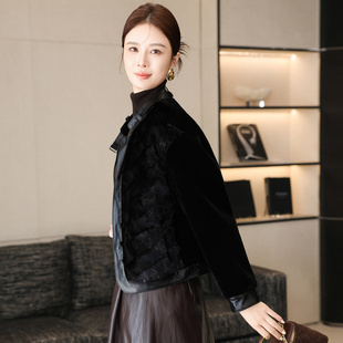 高端进口羊皮毛一体拼水貂短款女立领显瘦高端2025新款海宁皮草冬
