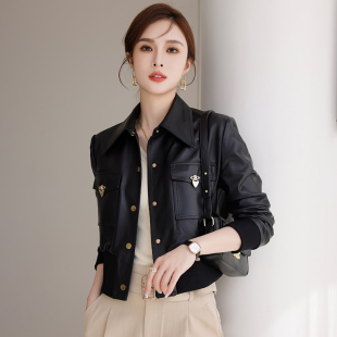 2024女士真皮皮衣短款外套皮夹克海宁绵羊皮高端时尚显瘦春秋款