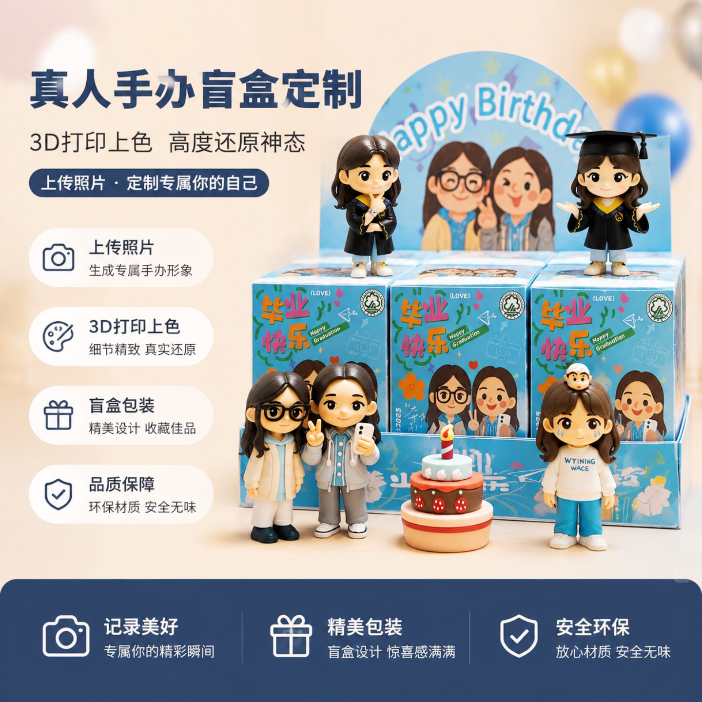 送朋友生日礼物真人照片3D手办定制潮玩盲盒结婚纪念卡通公仔Q版