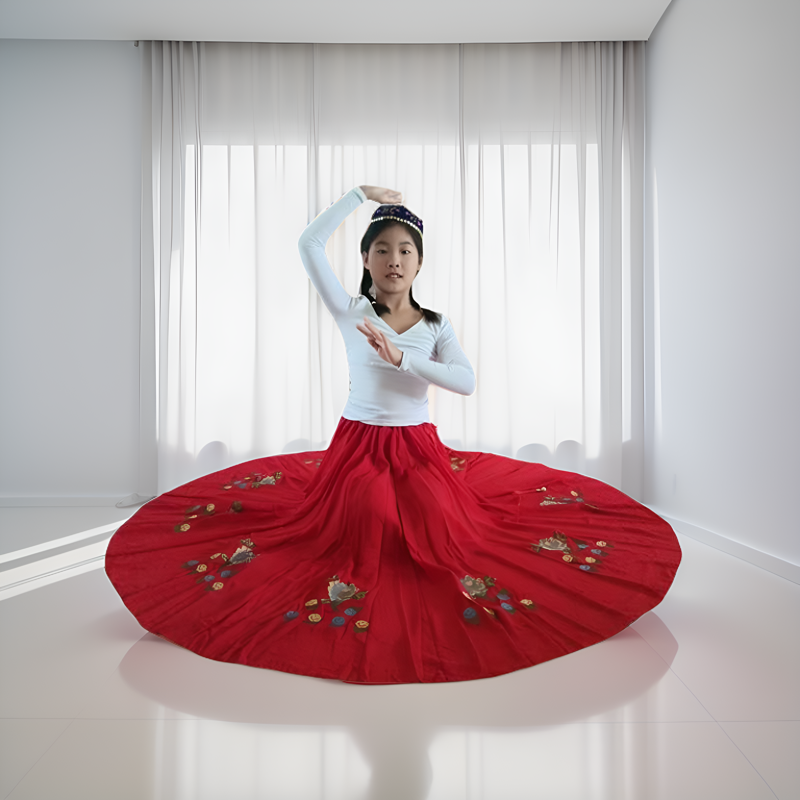 新疆维族舞蹈服装练功服女大摆裙上衣民族民间演出服表演修身练习