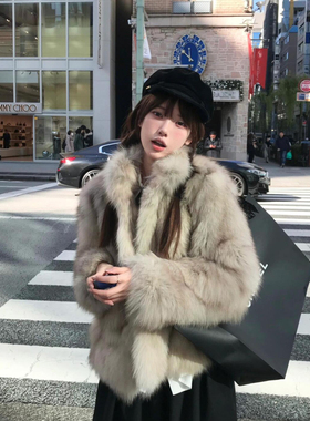 环保狐狸毛立领皮草外套女2025冬季新款时尚年轻短款保暖毛毛大衣